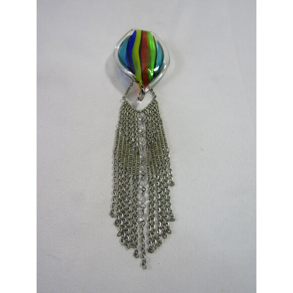 None Jewelry - Multi Color Tear Drop Twisted Glass Tassel Pendant VTG 7.5" Sparkle Retro Artsy